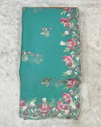 Teal Green Colour Crunchy Silk Thread Work Saree