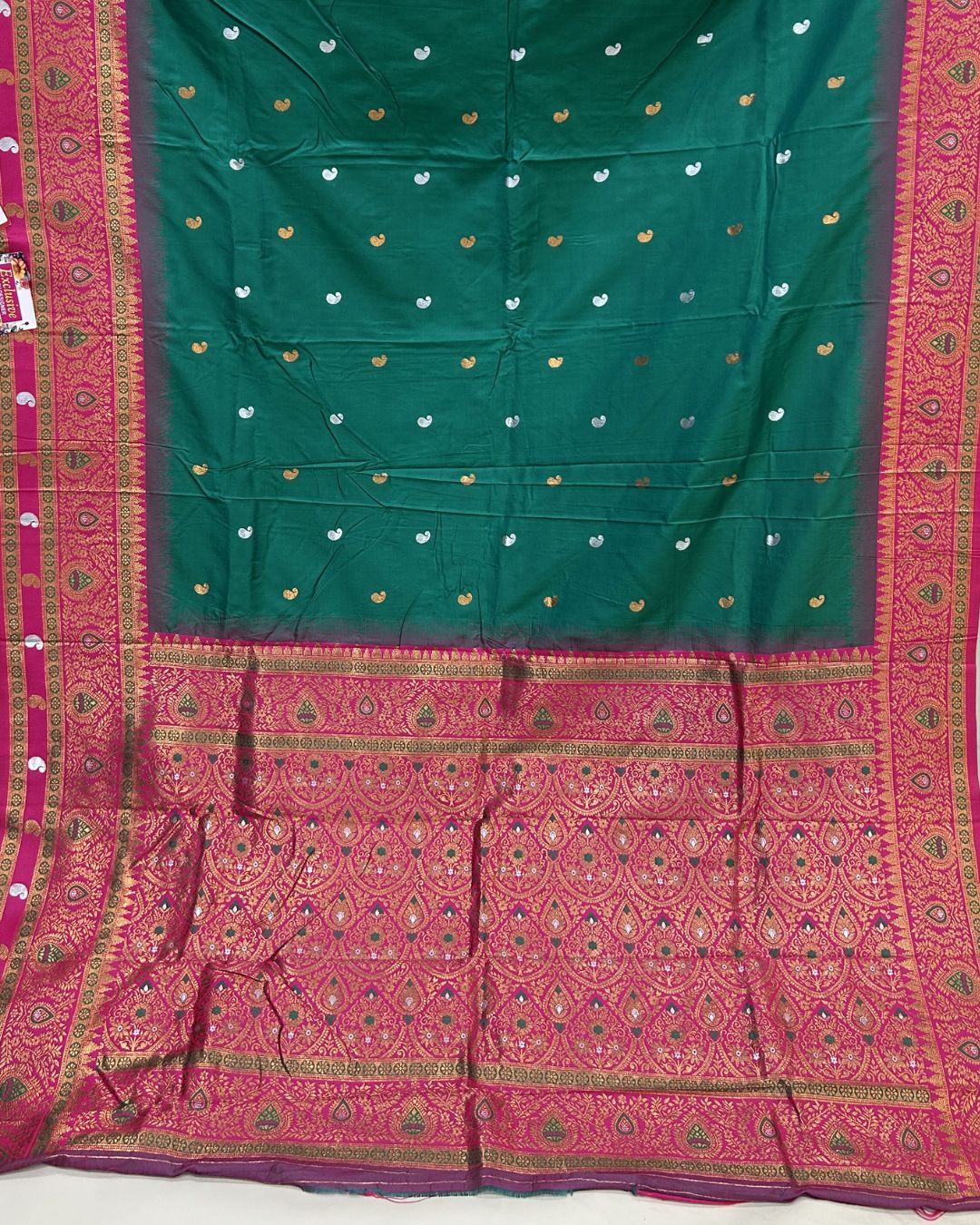 Green Colour Silk Paithani Saree with Contrast Blouse
