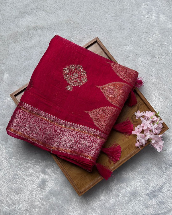 Pink Colour Shimmer Georgette Saree With Swarovski Work
