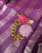 Wine Colour Floral Golden Zari Border Saree