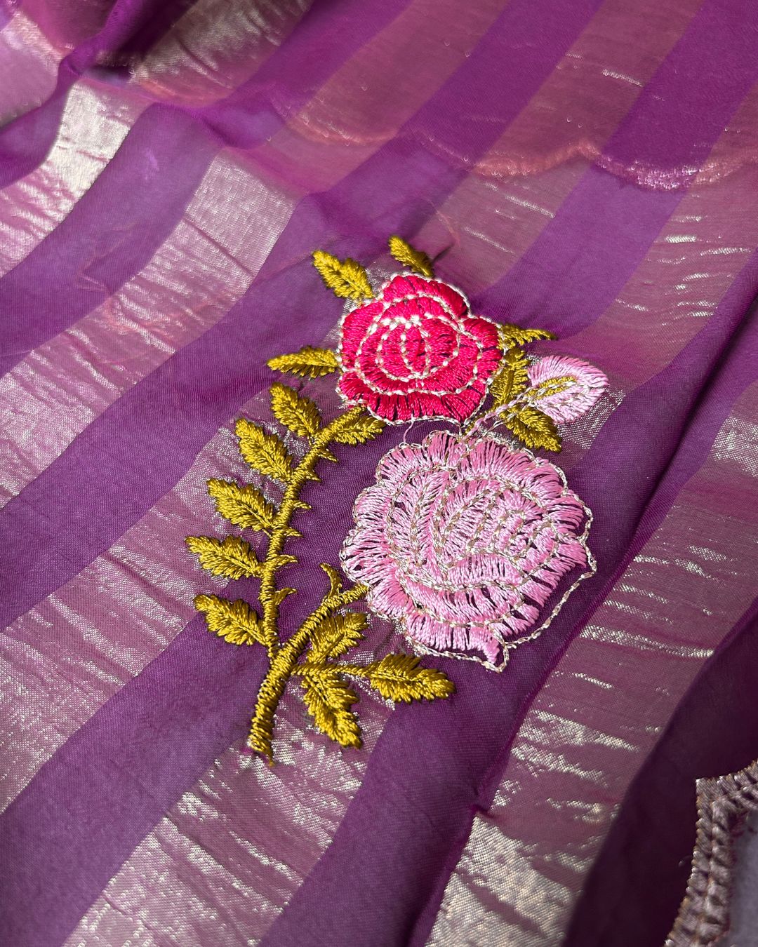 Wine Colour Floral Golden Zari Border Saree