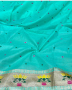 Turquoise Colour Cotton Meenakari Work Saree
