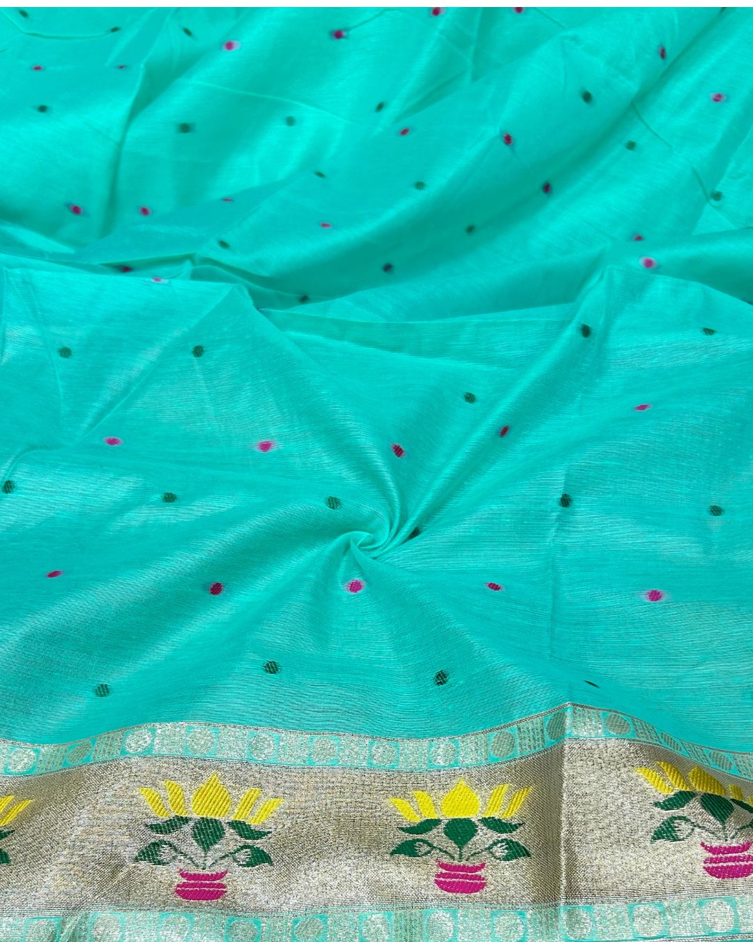 Turquoise Colour Cotton Meenakari Work Saree