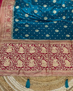 Blue Colour Soft Satin Silk Saree with Contrast Blouse Piece