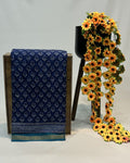 Blue Colour Mal Cotton Indigo Printed Saree with Contrast Border