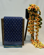 Blue Colour Mal Cotton Indigo Printed Saree with Contrast Border