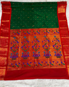 Forest Green  Colour Peacock Paithani with Contrast  Blouse
