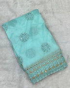 Turquoise Colour Twill Net Mirror Work Saree