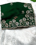 Forest Green Colour Vichitra Silk Cut Wok Border Saree