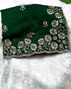 Forest Green Colour Vichitra Silk Cut Wok Border Saree