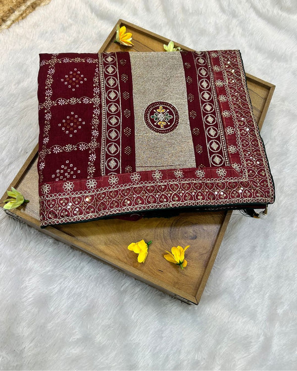 Maroon Colour Crunchy Silk Work Saree
