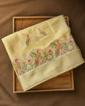 Yellow Peacock Embroidery Cotton Saree