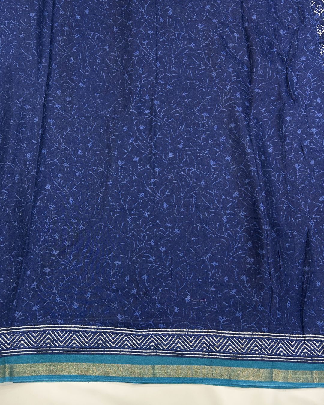 Blue Colour Mal Cotton Indigo Printed Saree with Contrast Border