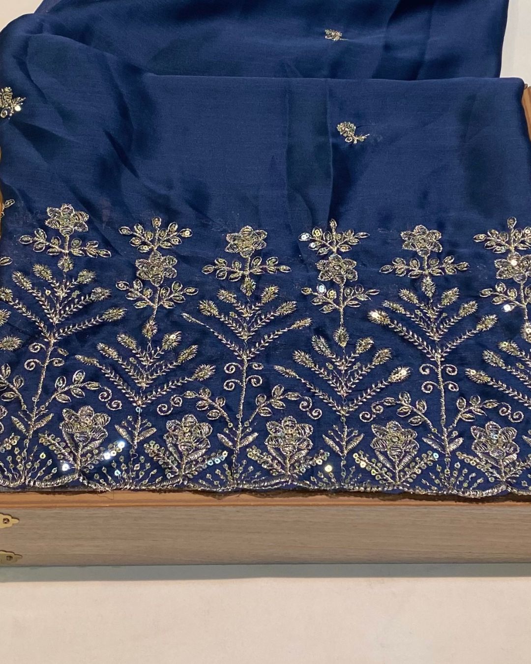 Petrol Blue Colour Fandy Silk Saree with Cut Work Border