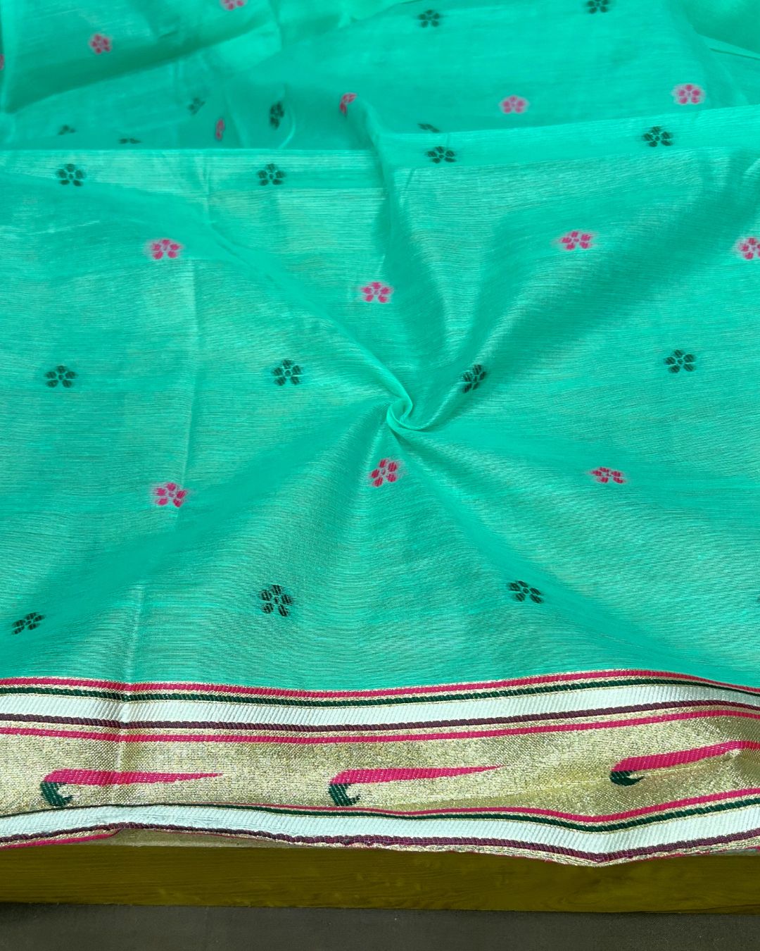 Turquoise Colour Cotton Meenakari Work Saree