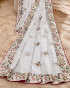 White  Shimmer Georgette Saree with Thread Work
