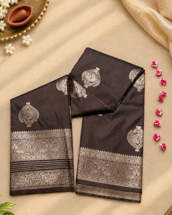 Coffee Colour Semi-Silk Saree with Rich Zari Pallu