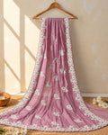 Dusty Pink Colour Shimmer Saree with Heavy Floral Embroidery Border