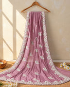 Dusty Pink Colour Shimmer Saree with Heavy Floral Embroidery Border