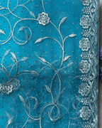 Sky Blue Colour Soft Net Cutwork border Saree