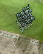 Parrot Green Colour Organza Silk Saree with Golden Zari Border
