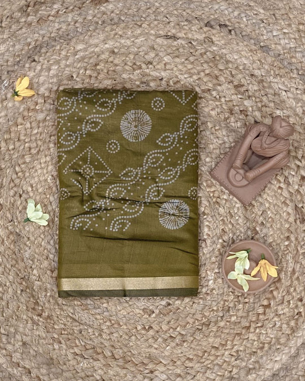 Mehendi Green Colour Mal Cotton Bandhani Printed Saree
