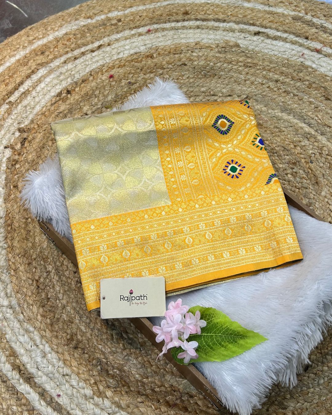 Golden Colour Semi Silk Saree with Contrast Yellow Border