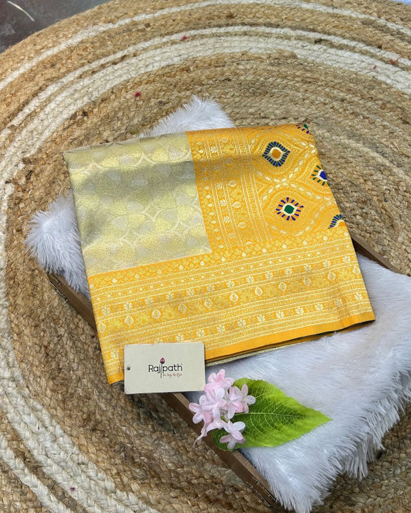 Golden Colour Semi Silk Saree with Contrast Yellow Border