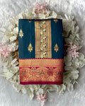 Peacock Blue Colour Semi Silk Contrast Border Zari Saree