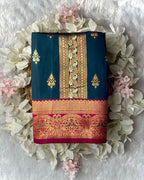 Peacock Blue Colour Semi Silk Contrast Border Zari Saree