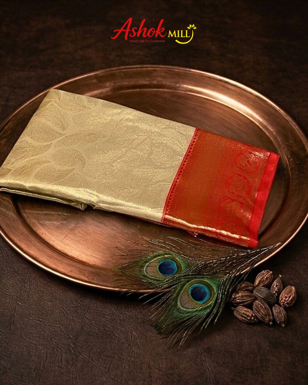 Off White Colour Kanjivaram Silk Saree with Contrast Border