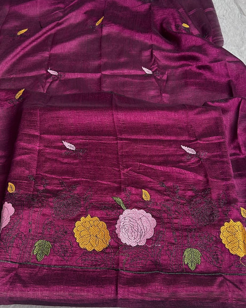 Baby Pink Colour Floral Embroidered Style Designer Saree