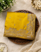 Golden Mustard Yellow Colour Vichitra Silk Thread Wok Border Design Saree