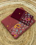 Burgundy Colour Shimmer Georgette Thread Work Saree