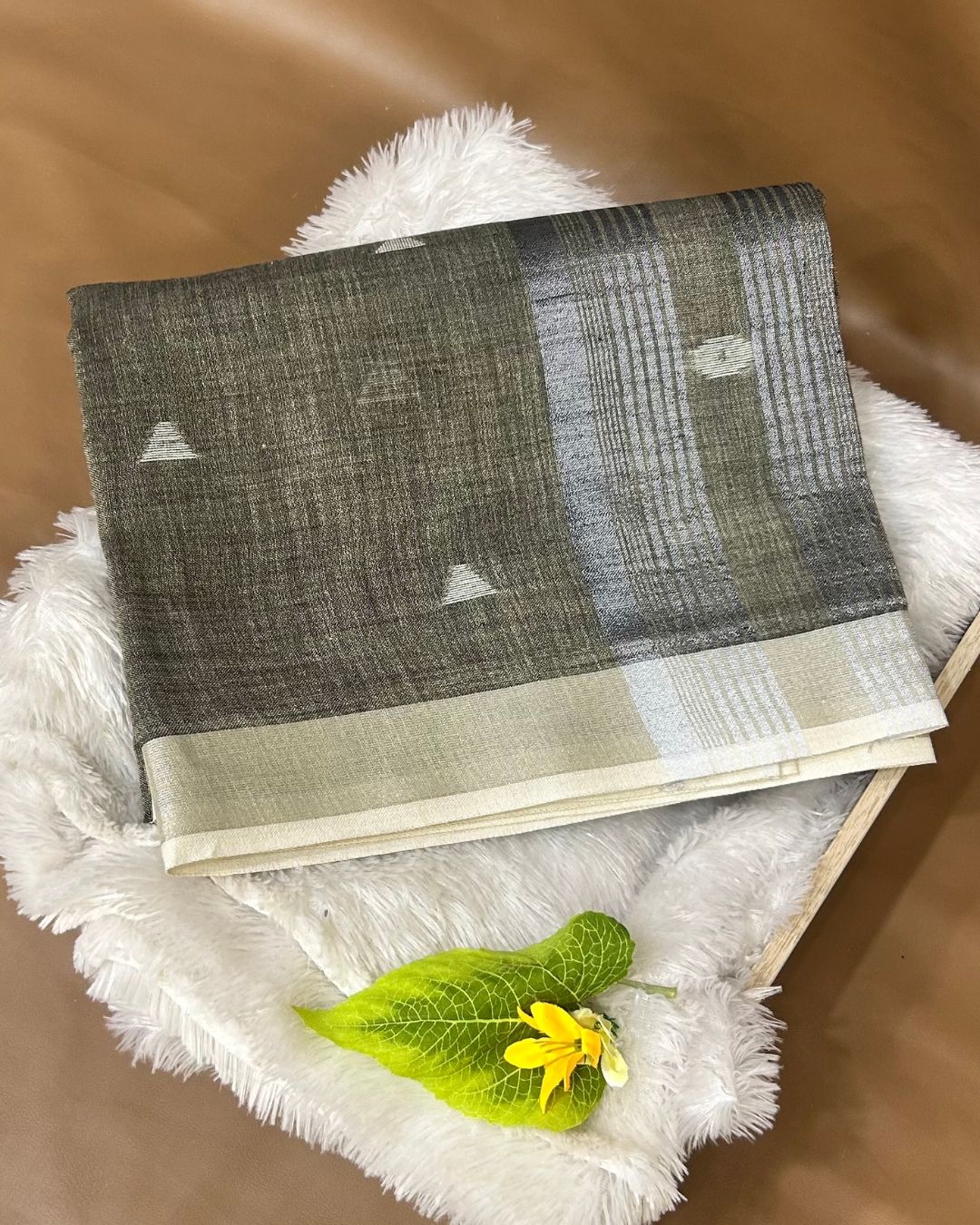 Grey Colour Khadi Cotton Saree