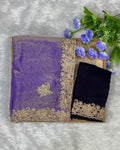 Lavender Colour Shimmer Silk Saree with Contrast Blouse Piece