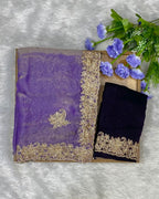 Lavender Colour Shimmer Silk Saree with Contrast Blouse Piece