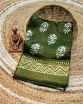 Moss Green Colour Cotton-Blend Floral Printed Saree