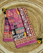 Onion Pink Colour Digital Patchwork Printed Saree