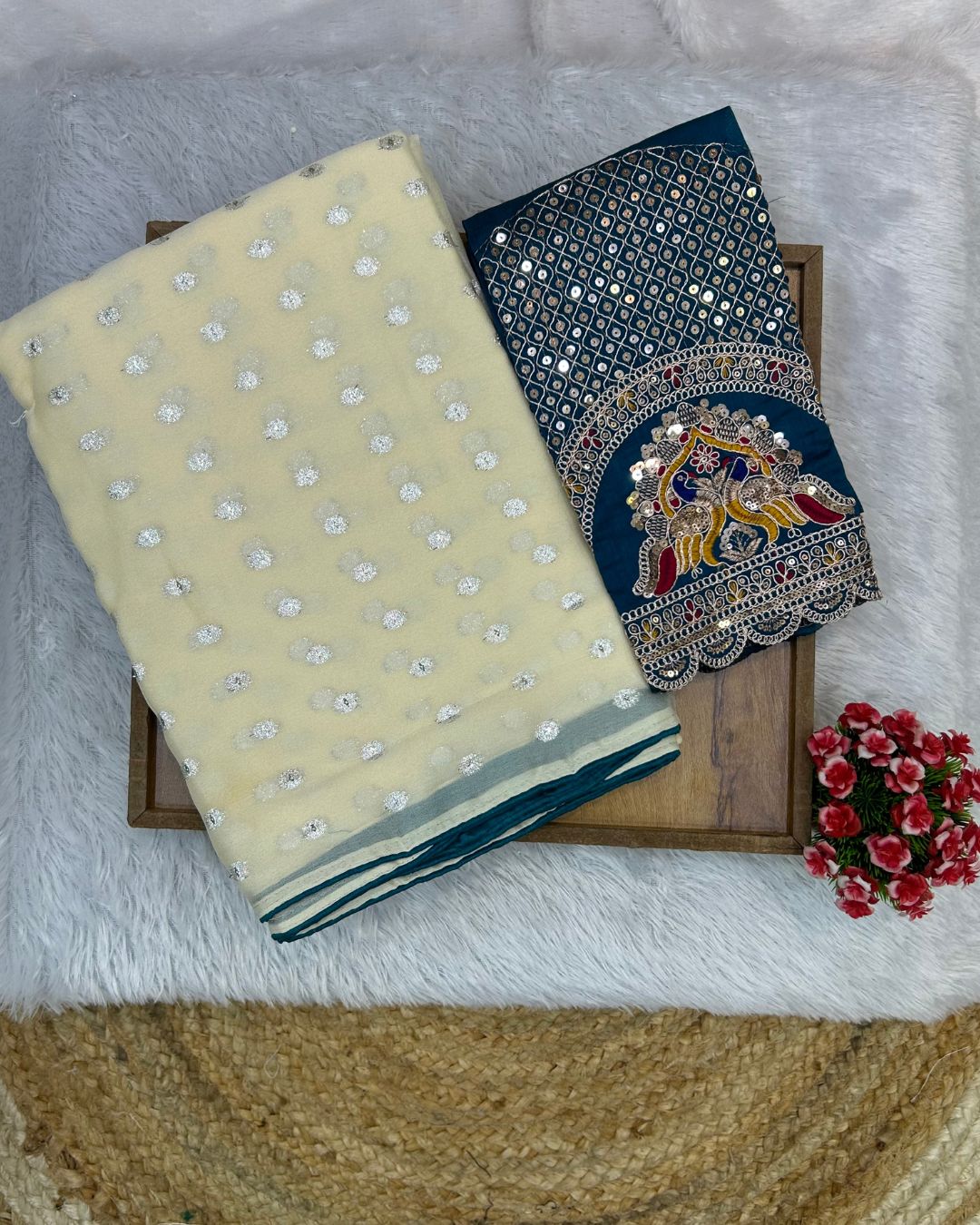 Off White Star Georgette Thousand Butta Saree
