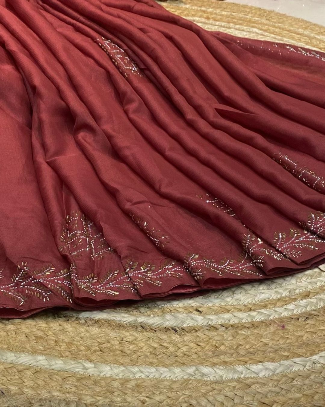 Dusty Red Colour Star Georgette Saree