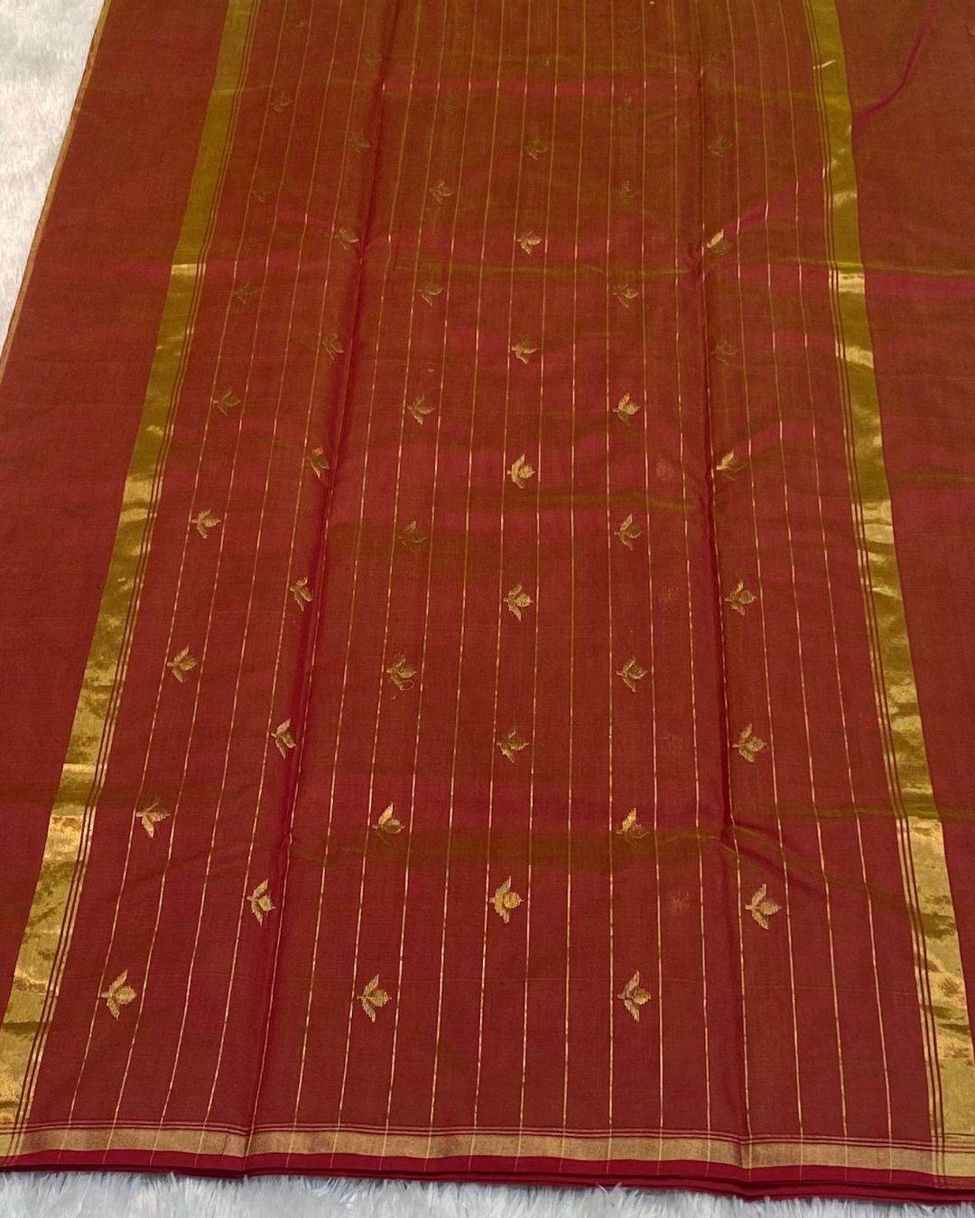 Crimson Red Colour Handloom Chanderi Saree