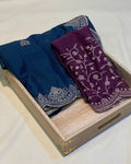 Dark Navy Blue Colour Shimmer Georgette Saree with Embroidery Work
