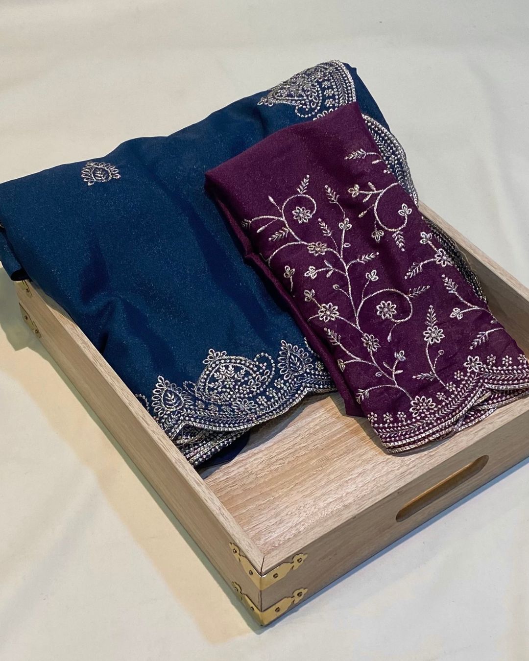 Dark Navy Blue Colour Shimmer Georgette Saree with Embroidery Work