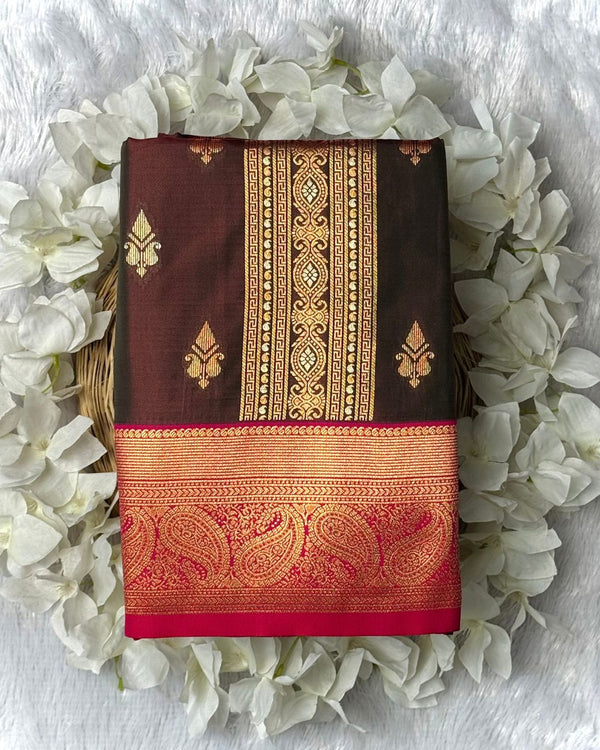 Coffee Brown Colour Semi Silk Zari Saree