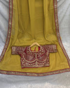 Dusty Yellow Colour Shimmer Georgette Saree with Readymade Blouse