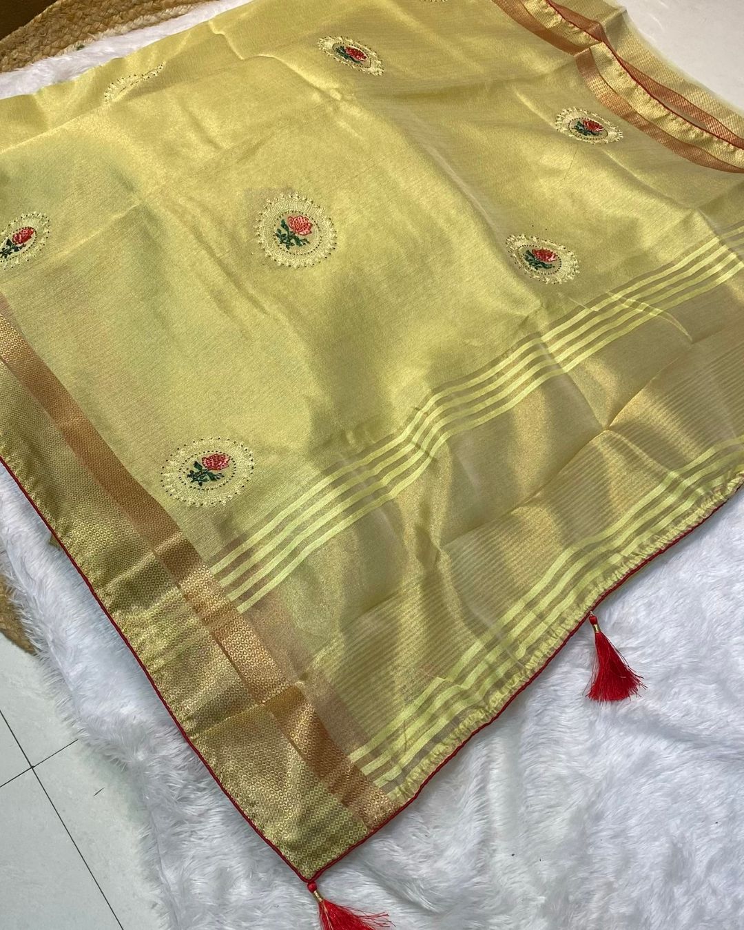 Golden Colour Tissue Silk Saree