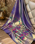 Vibrant Blue Colour Shimmer Bamboo Tissue Silk Saree