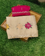 Ivory Colour Georgette Mirror Cut Work Saree