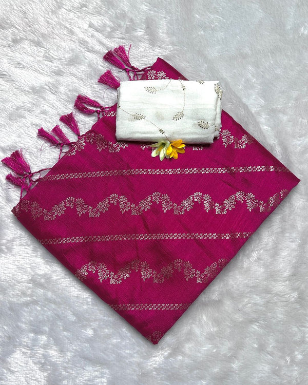 Pink Colour Vichitra Silk Foil Print with Contrast Blouse Piece